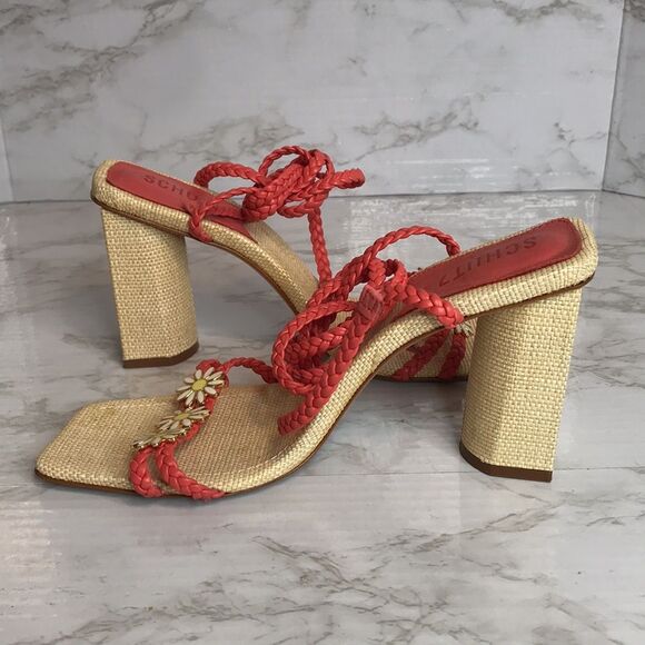 Anthropologie SCHUTZ Mid Atanado Leather block heel daisy Sandals heels SZ 9.5 B - Picture 9 of 10